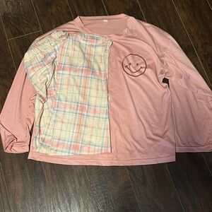 Charming Pink Smiley Face Long Sleeve Tee